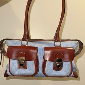 Dooney & Bourke Denim and Brown Leather Two-Pocket Shoulder Bag